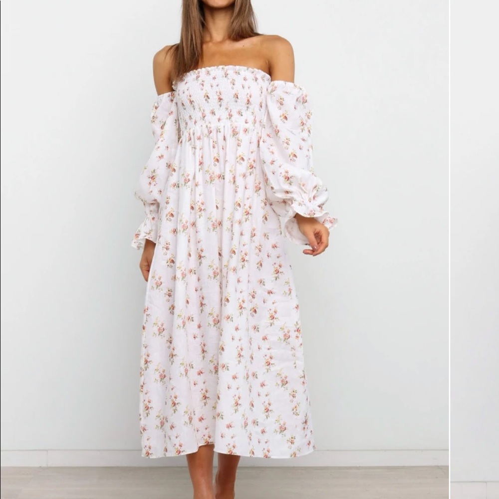 Petal & Pup White Floral Off-Shoulder Midi Dress